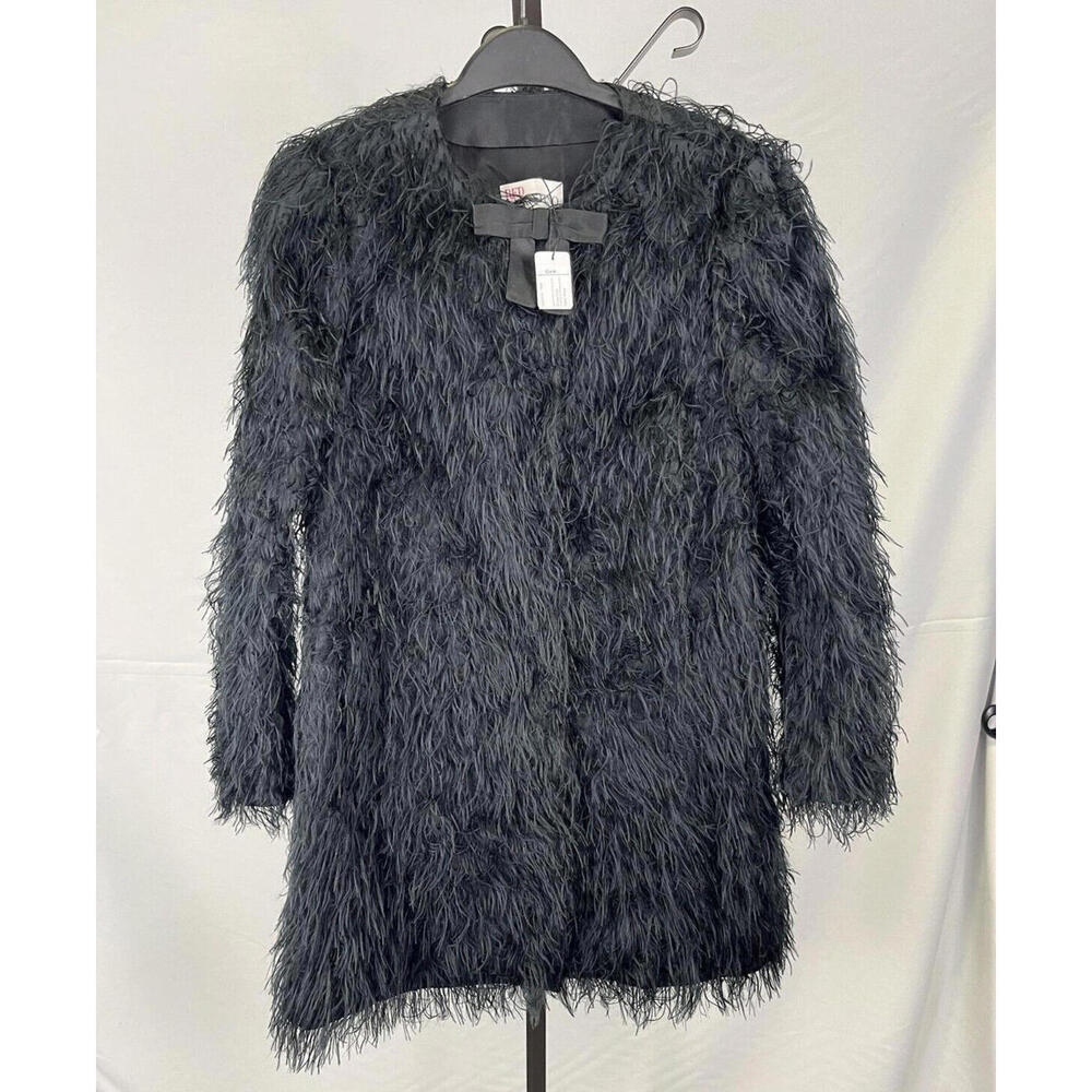 Red Valentino Faux Fur Detail Bowtie Coat Black Size 42 IT 4 US